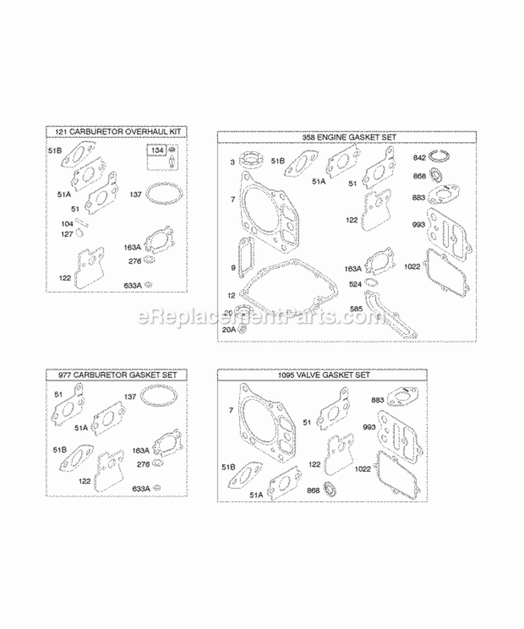 KitsGasket Sets Diagram and Parts List for 11A602-0125-E1  Briggs and Stratton Engine